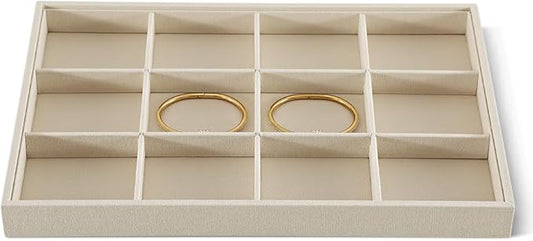 Dansmiy Linen 12 Grid Stackable Bangle Storage Tray, Bracelet Watch Display Tray, Jewelry Shop Counter Showcase Table Top Organizers, Makeup Table Drawer Insert Jewelry Tray