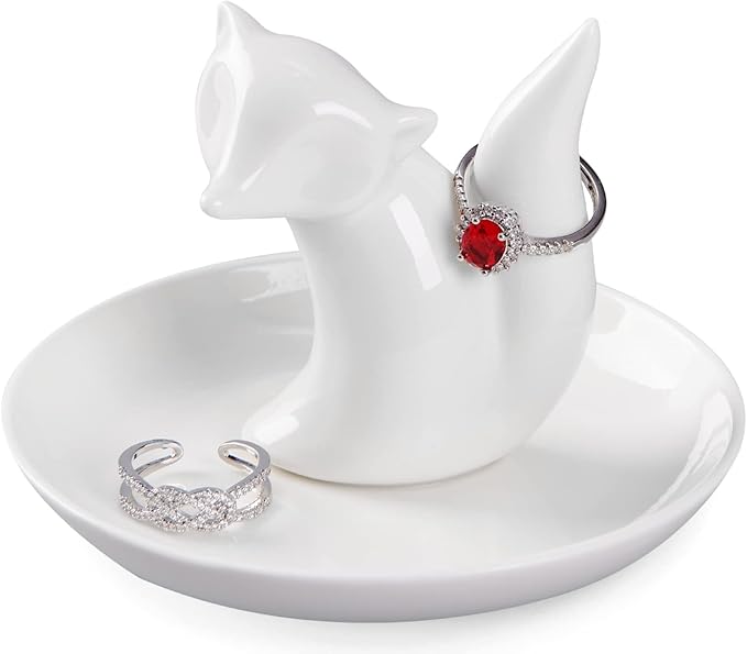 Spegiffu Fox Gifts Fox Ring Dish Jewelry Holder Ring Stand, Funny Gifts for Women Friend Mom Grandma Nana Aunt Birthday Mother's Day Christmas Valentines Gift, Fox Decor