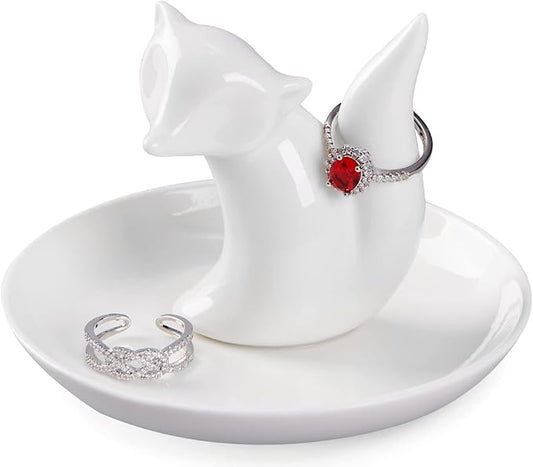 Spegiffu Fox Gifts Fox Ring Dish Jewelry Holder Ring Stand, Funny Gifts for Women Friend Mom Grandma Nana Aunt Birthday Mother's Day Christmas Valentines Gift, Fox Decor