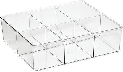 mDesign Plastic 6 Compartment Dresser Drawer Divided Organizer Bin for Scarves, Socks, Bras, Hair Ties, Belts, Underwear - Closet Shelf Storage Organization, Lumiere Collection, Clear