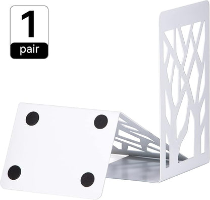 Book Ends for Shelves and Heavy Books - Metal White Bookends 1 Pair - Home Decorative Shelf Holder, Supports, and Stoppers