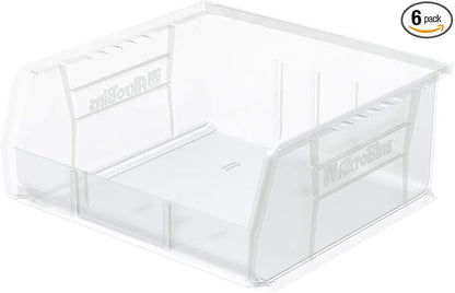 Akro-Mils 30235 AkroBins Plastic Storage Bins, Space-Saving Stackable Bins for Garage, Pantry, Craft Organization, 11" x 11" x 5", Clear, 6-Pack