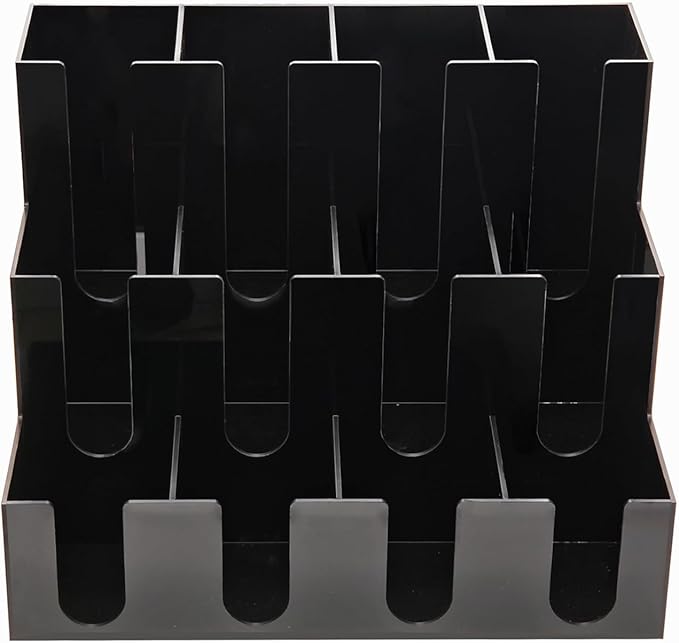 CiaoHER Large Acylic Coffee Cup and Lid Dispenser with 12 Compartments, Counter Top for Coffee Station to Organize Disposable Cups, for Home or Office Use (Black)