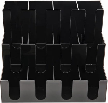 CiaoHER Large Acylic Coffee Cup and Lid Dispenser with 12 Compartments, Counter Top for Coffee Station to Organize Disposable Cups, for Home or Office Use (Black)