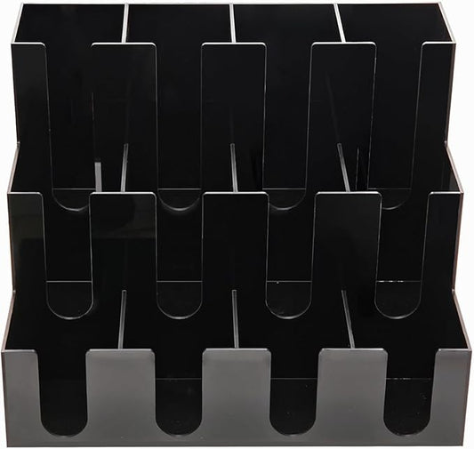CiaoHER Large Acylic Coffee Cup and Lid Dispenser with 12 Compartments, Counter Top for Coffee Station to Organize Disposable Cups, for Home or Office Use (Black)