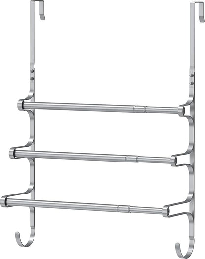 CANYAVE Over The Door Towel Rack, Over Door Towel Rack for Bathroom Door, Triple Towel Storage Holder with Hooks (Silver)