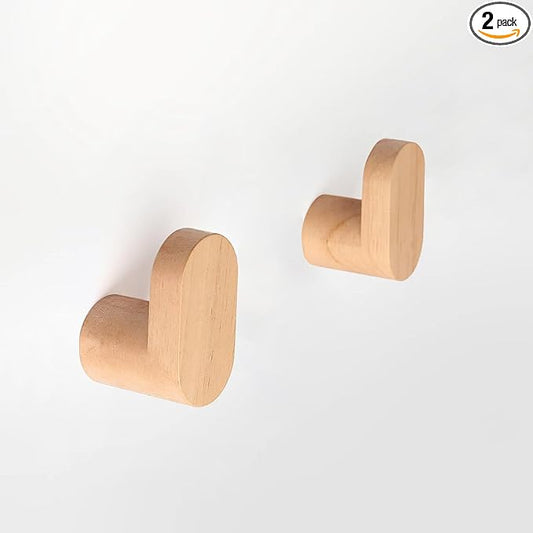 Wood Wall Hooks, 2 Pack Modern Minimalist Wood Hooks Wall Mounted, Natural Wooden Wall Coat Hook Rack, Wooden pegs for Hanging Hat, Towel, Robe, Bag