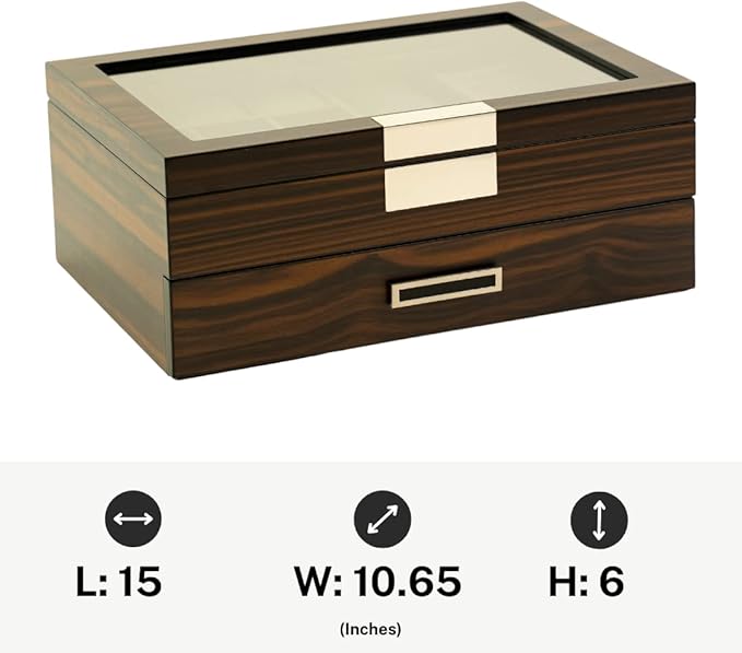 Decorebay Executive Unisex Black Wood Valet sunglasses and Jewelry Box Storage (SuperStar 2)