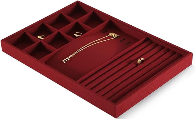 Dansmiy Linen Stackable Multifunctional jewelry Display Tray, Ring Earring Bracelet Necklace Storage Tray, Jewellery Shop Counter Showcase Table Top Organizers, Makeup Table Drawer Insert Jewelry Tray