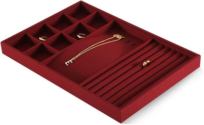 Dansmiy Linen Stackable Multifunctional jewelry Display Tray, Ring Earring Bracelet Necklace Storage Tray, Jewellery Shop Counter Showcase Table Top Organizers, Makeup Table Drawer Insert Jewelry Tray