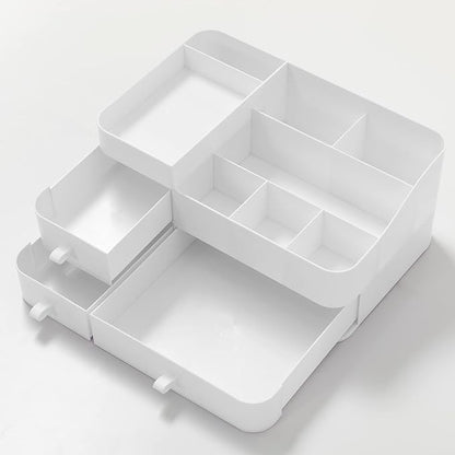 HBlife Makeup Organizer & Skincare Storage - Large Cosmetic Organizer with 3 Drawers, 8 Compartments Vanity Storage Box for Bathroom Counter, White