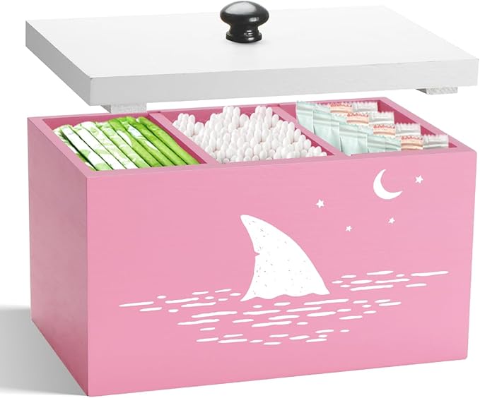 Tampon Holder for Bathroom,Pink Feminine Product Organizer,Girl Stuff Box for Bathroom,Pad and Tampon Organizer for Bathroom,Pad Holder for Bathroom,Shark Week Bathroom Organizer,Bathroom Accessories