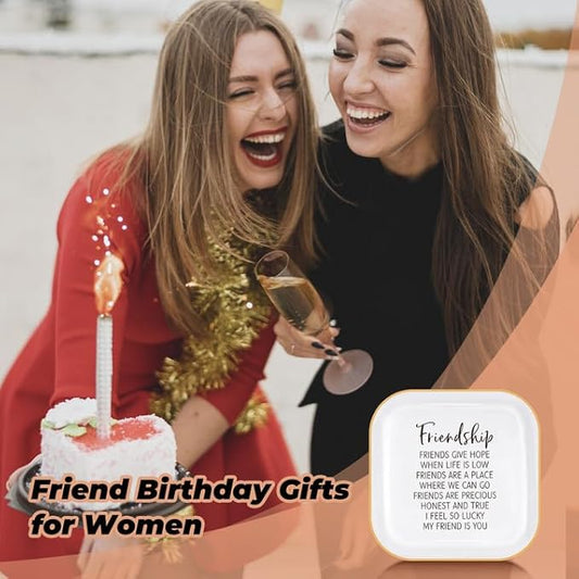 PUDDING CABIN Friend Gifts for Women Birthday - “I Feel So Lucky My Friend is You, Friendship Jewelry Dish for Besties, Sisters, Best Friends”