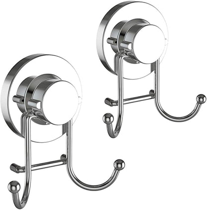 HOME SO Suction Cup Hooks for Shower, Bathroom, Kitchen, Glass Door, Mirror, Tile – Loofah, Towel, Coat, Bath Robe Hook Holder for Hanging up to 15 lbs – Rustproof Chrome Stainless Steel (2-Pack)