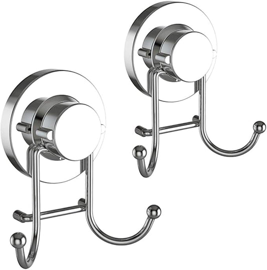 HOME SO Suction Cup Hooks for Shower, Bathroom, Kitchen, Glass Door, Mirror, Tile – Loofah, Towel, Coat, Bath Robe Hook Holder for Hanging up to 15 lbs – Rustproof Chrome Stainless Steel (2-Pack)