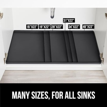 GORILLA GRIP Waterproof Silicone Under Sink Mat with Raised Lip for Kitchen and Bathroom, 46 x 22 in, Cabinet Shelf Liner Stay in Place Mats Dishwasher Safe Drawer Liner, Organizer Tray, Black