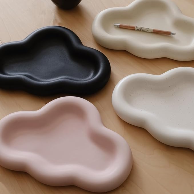 Chubby Jewelry Tray, Cute Cloud Trinket Dish (Nacre White)