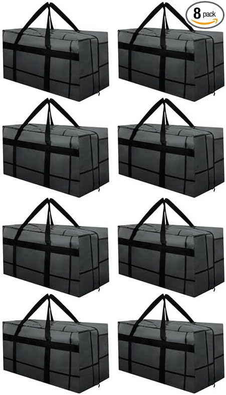8Pack Extra Large Heavy Duty Moving Bags with Zippers & Reinforced Handles Heavy-Duty Storage Totes – Moving Boxes for Clothes, College Supplies, and Moving – Waterproof & Foldable (Large)