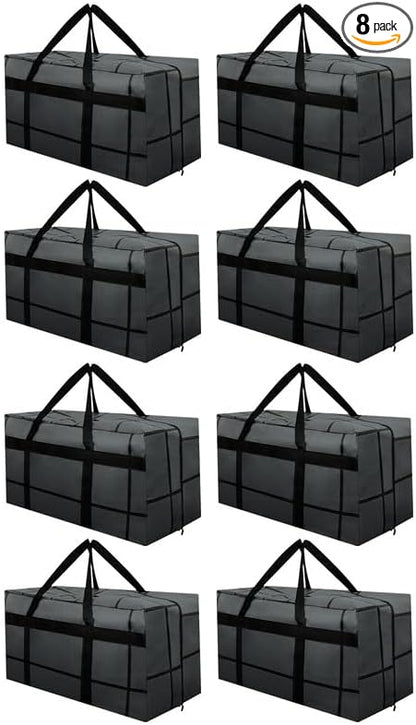 8Pack Extra Large Heavy Duty Moving Bags with Zippers & Reinforced Handles Heavy-Duty Storage Totes – Moving Boxes for Clothes, College Supplies, and Moving – Waterproof & Foldable (Large)