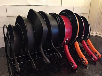 Extreme Matters Heavy-Duty Pots and Pans Organizer | 5-Tier Cookware & Lid Storage Rack | Free-Standing or Wall-Mount | Kitchen Organizer for Cast Iron Skillets, Pots, Frying Pans, Lids | Red