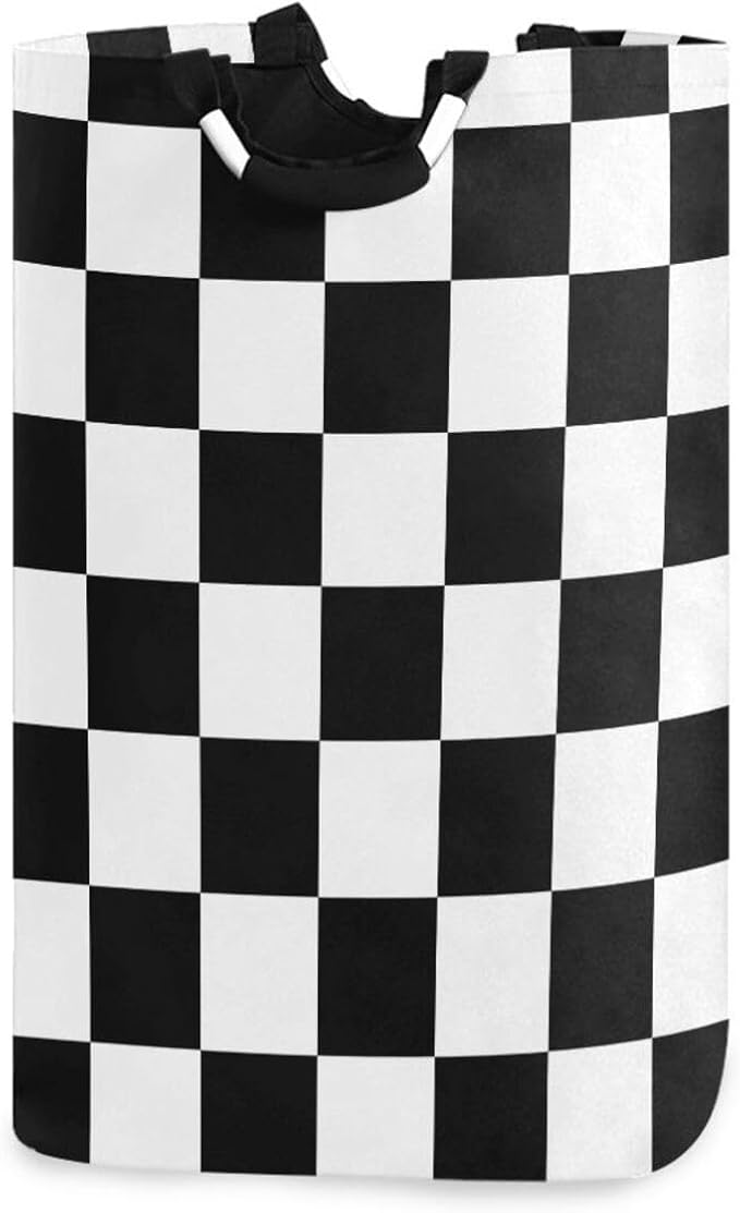 Laundry Hamper Basket Checkerboard Plaid White Storage Basket Collapsible Clothes Hamper with Handle Decorative Blanket Basket for Laundry Room College Dorms Clothes