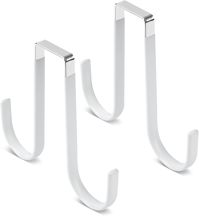 Double Sided Over The Door Hooks for Clothes. Over The Door Hanger Hook Set of Two. Towel Hanger for Bathroom, Wreath Hook, Coat Rack Hat Organizer or Plant Hooks for Ceiling 2 Pack
