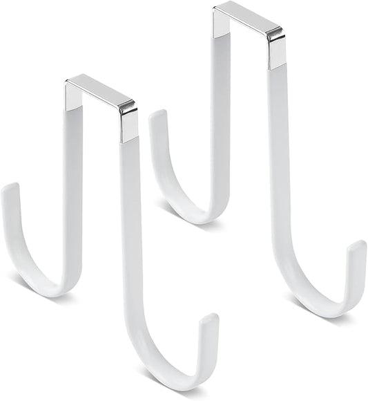 Double Sided Over The Door Hooks for Clothes. Over The Door Hanger Hook Set of Two. Towel Hanger for Bathroom, Wreath Hook, Coat Rack Hat Organizer or Plant Hooks for Ceiling 2 Pack