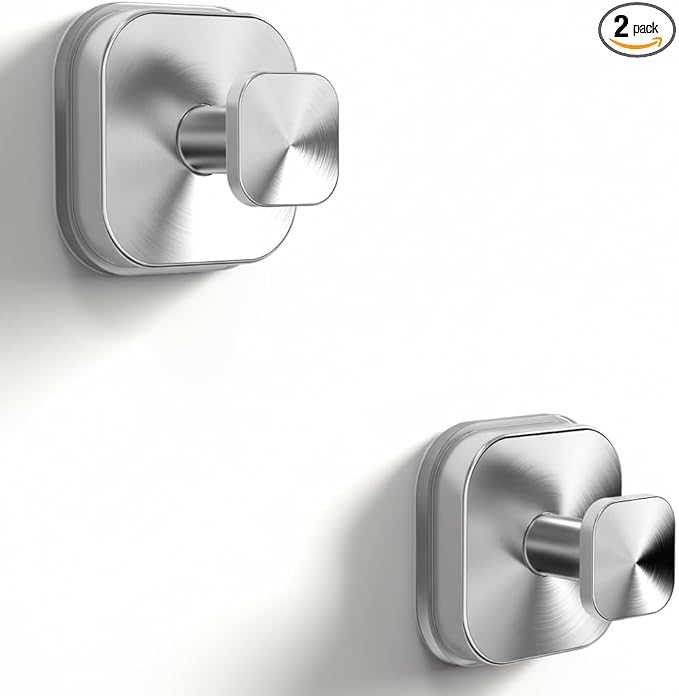 XCIXCI 2Pack Suction Cup Hooks for Shower, Bathroom, Glass Door – Heavy Duty Waterproof Suction Hooks for Towel, Loofah, Bath Robe and Wreath Hanging – No Drill Removable Hook, Brushed Silver