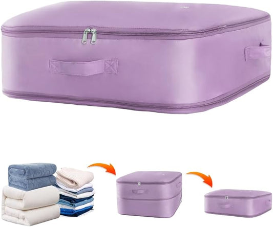 Posurry Space saver bag,for quilts, duvets or other fluffy clothing.Measures 21"L x 16.5"W x 11.2"H when unfolded and 21"L x 16.5"W x 4.8"H when compressed.Purple