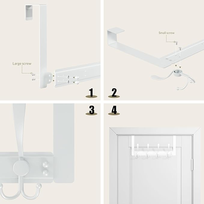 WLCSNG Over The Door Hooks Rustproof - 25lb Heavy Duty Over The Door Towel Rack, Door Hanger for Bathroom, Coat Rack Dorm Room Essentials (2Pack, White)