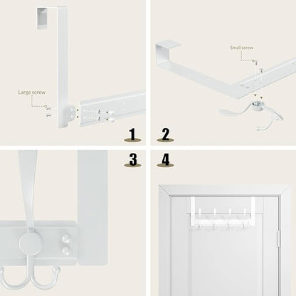 WLCSNG Over The Door Hooks Rustproof - 25lb Heavy Duty Over The Door Towel Rack, Door Hanger for Bathroom, Coat Rack Dorm Room Essentials (2Pack, White)