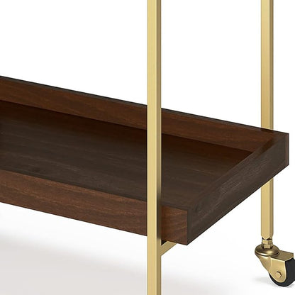 SIMPLIHOME Jace SOLID MANGO WOOD Industrial Contemporary 26 inch Wide Bar Cart in Cognac for the Living room, dining room and kitchen