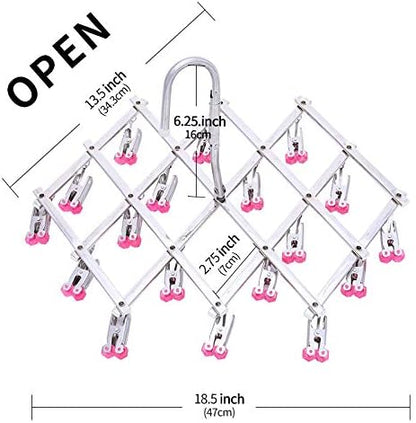 Drying Hanger,Hanging Drying Rack,Drip Hanger Stainless Steel with 18 Pegs for Laundry Underwear Socks Bra Panty,Quickly Remove Clothes from Hanger,Windproof,Folding Portable,Green