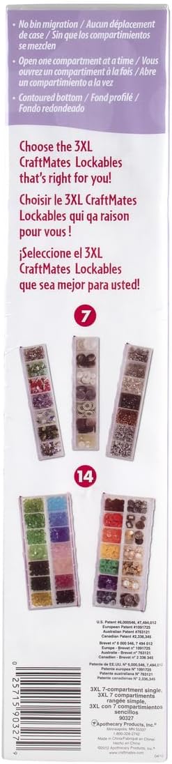 Craft Mates Bead Organizer and Plastic Storage Containers for Crafts, Buttons, Pins and More, 7 Locking Compartments (3XL)