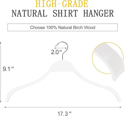 TOPIA HANGER Slim Wooden Hangers with Extra Soft Non-Slip Rubber Grips, 10-Pack High-Grade Fashion Hanger No Shoulder Bump for Sweater, Camisole, Jacket, Dress, Coat -CT15W