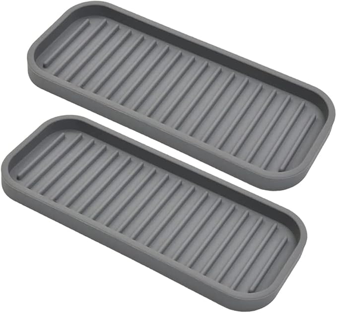 silicone sponge holder - dish soap holder for kitchen counter 2 Pack, Waterproof sponge soap tray for kitchen sink bathroom, Multipurpose sink caddy organizer for soap dispenser Scrubbers Makeup Gray