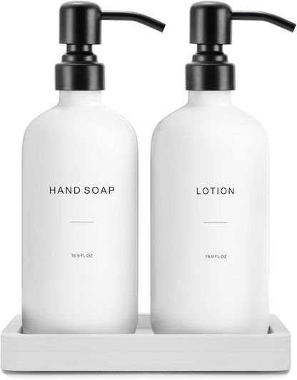 Prus Waso White Soap Dispenser Set, Contains Hand and Lotion Dispenser with Pump. Perfect for Guest Bathroom Decor. (White)