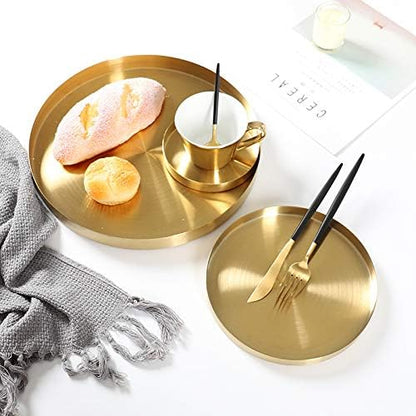 IVAILEX Round Gold Tray Stainless Steel Jewelry, Make up, Candle Plate Decorative Tray (7 inches)