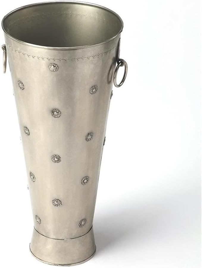 Beaumont Lane Transitional Iron Umbrella Stand in Antique Silver
