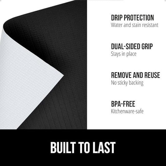 GORILLA GRIP DripGuard Shelf Liner, Non Adhesive Drawer and Kitchen Cabinet Protector, 24x240 Inch, Slip Resistant BPA Free Smooth Surface Plastic Liners for Cabinets, Bathrooms, Closets, Black