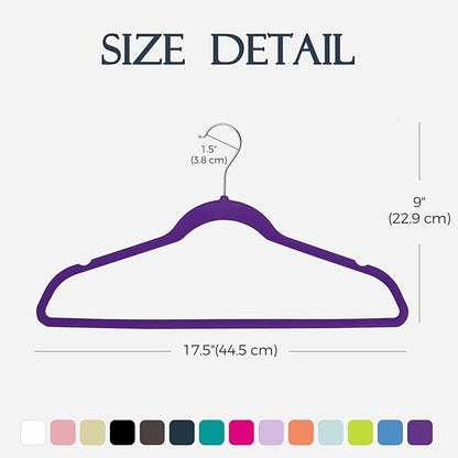 HOUSE DAY Noble-Purple Velvet Hangers 60 Pack, Non Slip Clothes Felt Hanger Heavy Duty for Coat, Premium Slim Space Saving Suit Hangers for Closet Organizer, 360° Rotating Silver Hook