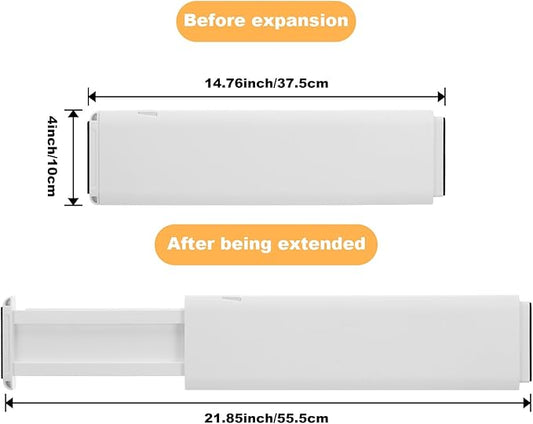 5 Pack Drawer Dividers, 4 Inch High Adjustable Dresser Drawer Organizers, Expandable from 14.8-22 inch Separators for Clothes, Kitchen, Office, Bathroom Organization, White
