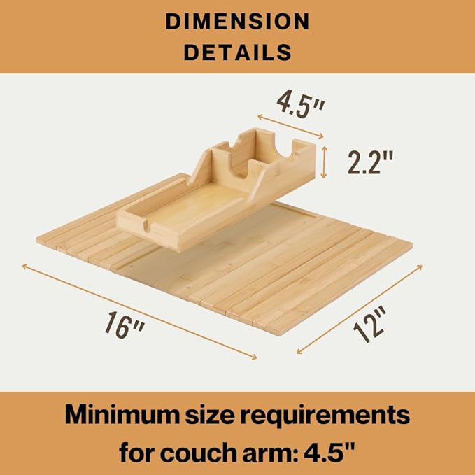 Couch Cup Holder Tray - Portable Sofa Arm Tray Table - Anti-Spill Armchair Caddy Couch Arm Table Snack Organizer with Removable Tray - Remote Control Holder Perfect for Cups, Snacks, Phone