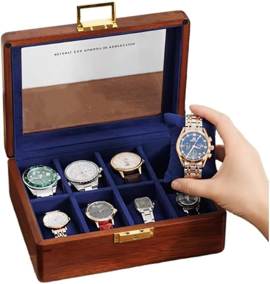 Bescott Solid Wood Watch Box 8 Slots With Glass Lid Walnut Collection Case For Men Women Luxury Wooden Display Organizer Storage Holder