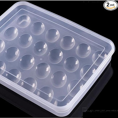 Jilukibo Egg Holder for Refrigerator with Lid, 24 Count Egg Tray Carrier Storage Box for Fridge, Stackable Clear Plastic Egg Container Dispenser Box to Keep Fresh (2 Pack)