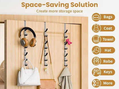Over The Door Hooks, Metal Door Hooks for Hanging,Door Purse Organizer for Door Coat Hanger, Back of Shower for Hanging Towel Rack Clothes, Hat, Bathroom Bathroom Dorm Bedroom Closet (Black-3Packs)