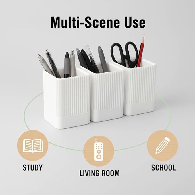 3 Pack Aesthetic Pen Holder for Desk-Sturdy Plastic Pencil Holder - Stylish Makeup Brushes Cup for Women Girls - Cute and Functional Desk Organizer for Office Supplies - Modern Office Decor Pen Cup