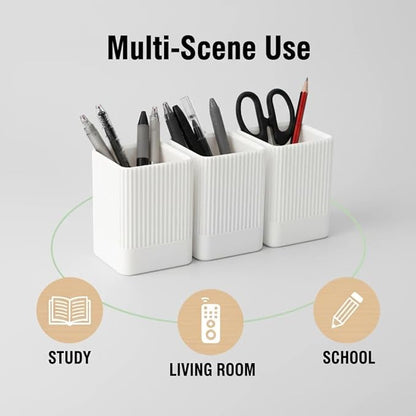 3 Pack Aesthetic Pen Holder for Desk-Sturdy Plastic Pencil Holder - Stylish Makeup Brushes Cup for Women Girls - Cute and Functional Desk Organizer for Office Supplies - Modern Office Decor Pen Cup