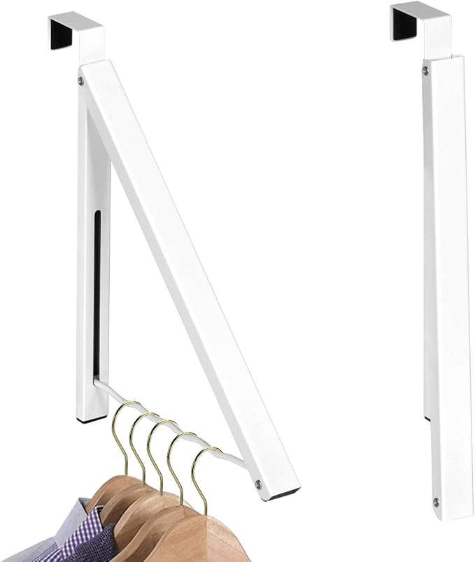 HOLDN’ STORAGE Over The Door Hanger - Single Foldable Rack Organizer for Hanging Clothes, Coats & Towels, Ideal for Dorm Rooms, Laundry, Bathrooms, Etc - Holds up to 20 LBs - White (2 Pack)