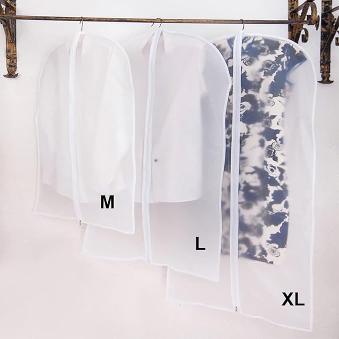 LeLehome 24 Inch X 40 Inch Set of 5 Dustproof See-Through Travel Garment Suits Covers, Clear Waterproof Clothes Organizer Dress Hanging Zipper Bags Protector